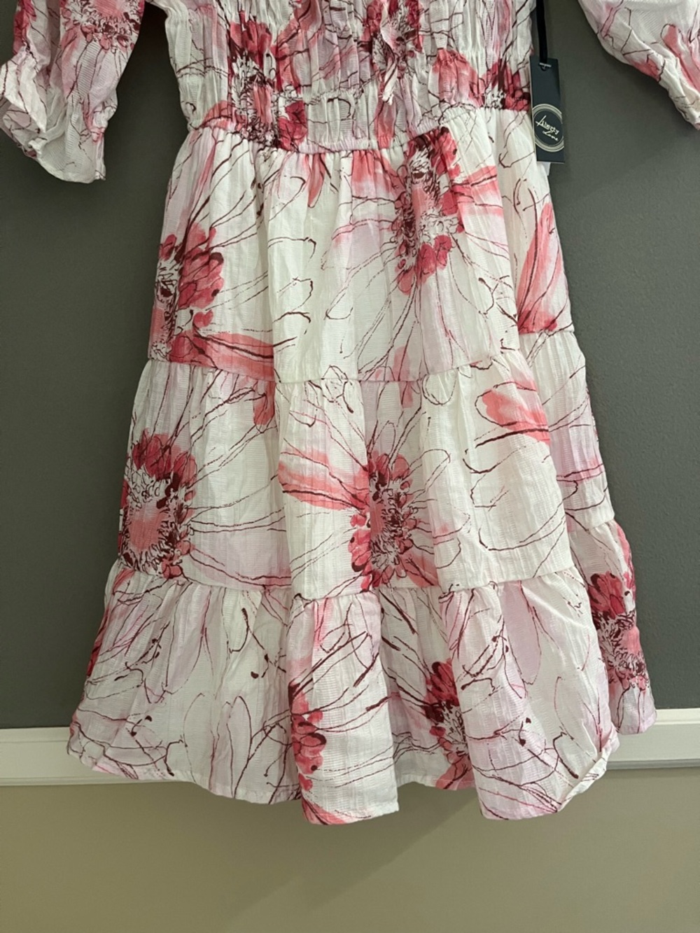 Liberty Love Mini Dress Milkmaid Gathered Bust Empire Waist A-Line Coquette Pink - Picture 2 of 13
